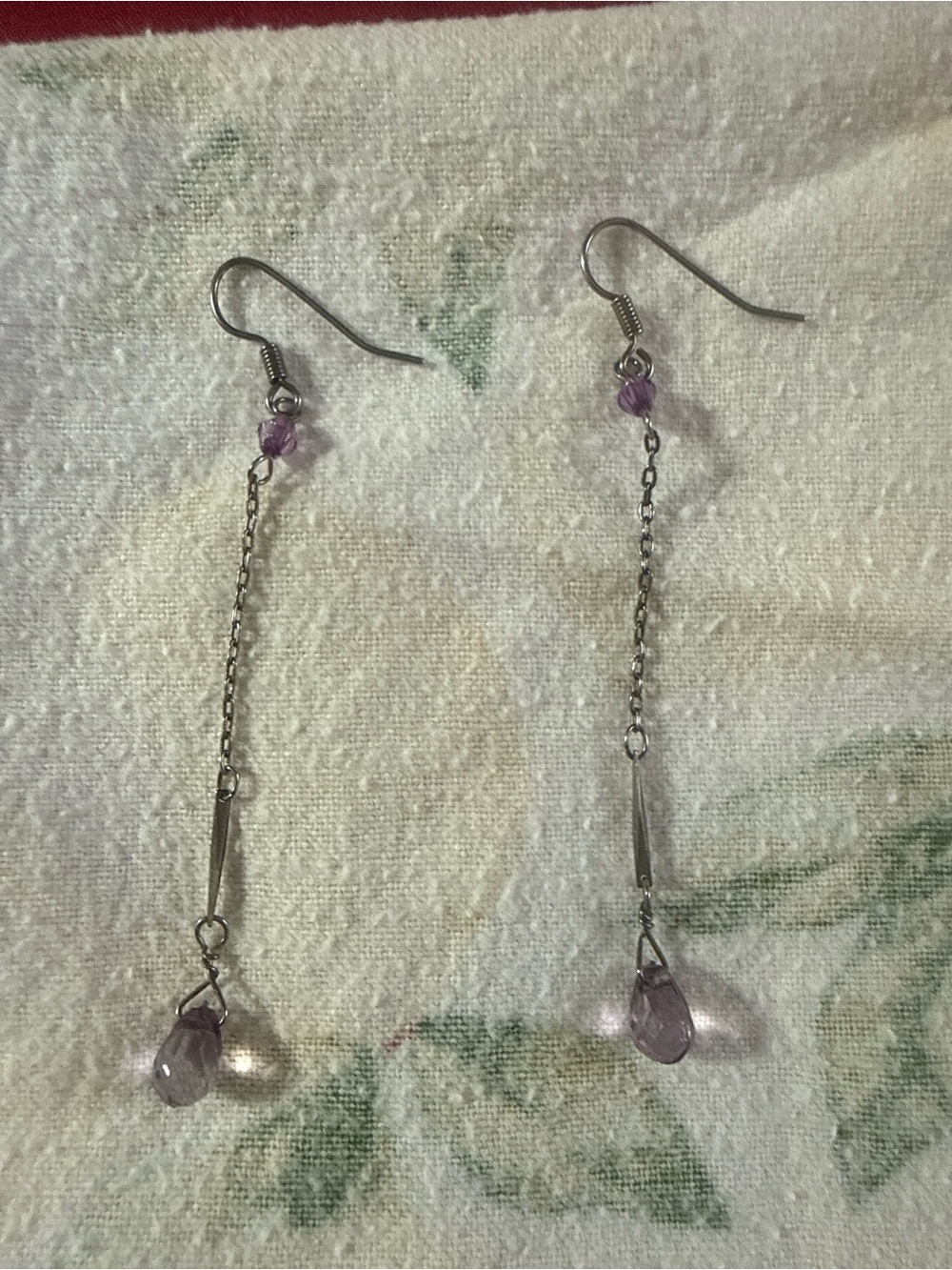 Delicate Silver Chain Earrings with amethyst gemstones